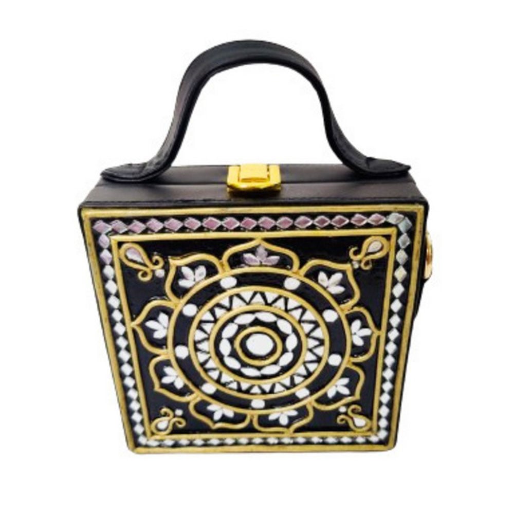 Handmade Vegan Leather Black Lippan Mirror Sling Bag